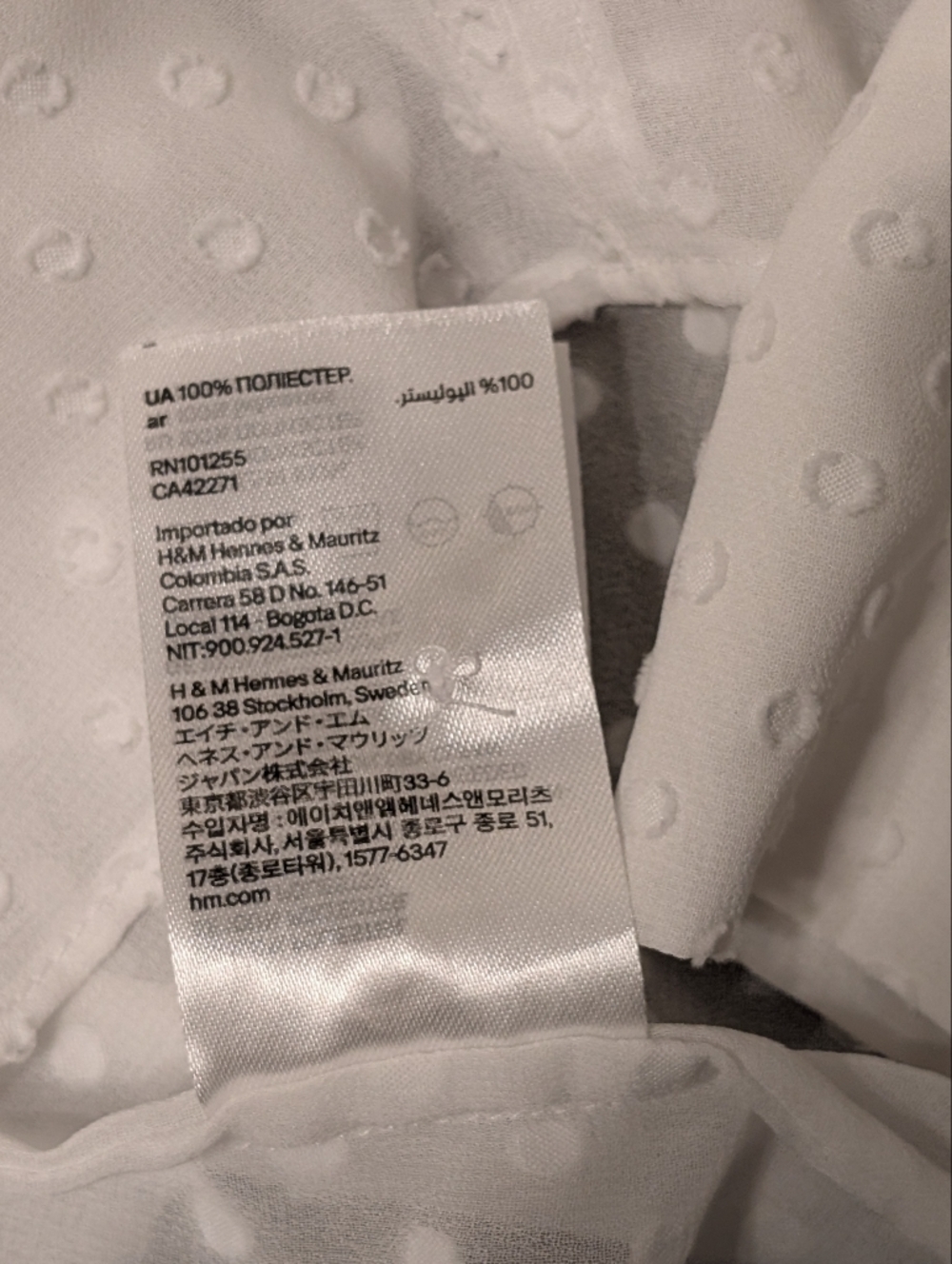 SALE -- H&M White Swiss Dot Sheer Blouse Long Sleeve V-Neck Top Women's Small - Picture 6 of 10